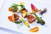 フランス・ヴァンデ産鴨胸肉のアロスト、姫林檎とみりん香るサルサ、季節野菜のソテー